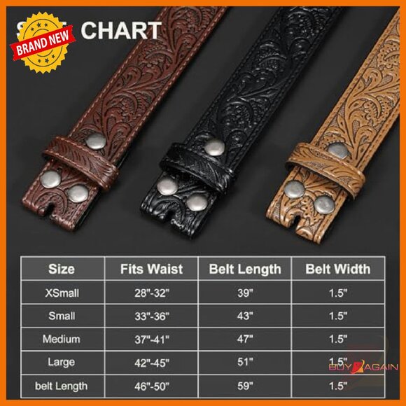 3 Pack Western Leather Belts Without Buckle Adjustable 1.5" Width - Picture 3 of 5